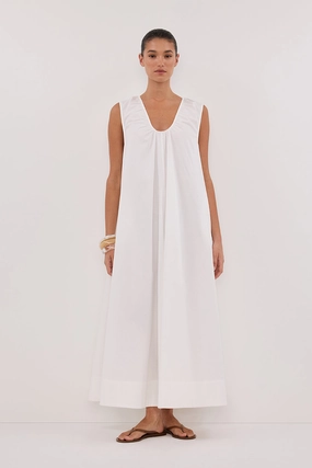 GABBY WHITE COTTON MIDI DRESS Fitted Design