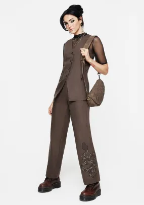 Gaia Linen Blend Snake Embroidered Wide Leg Trouser Thermal Lining Modern Appeal