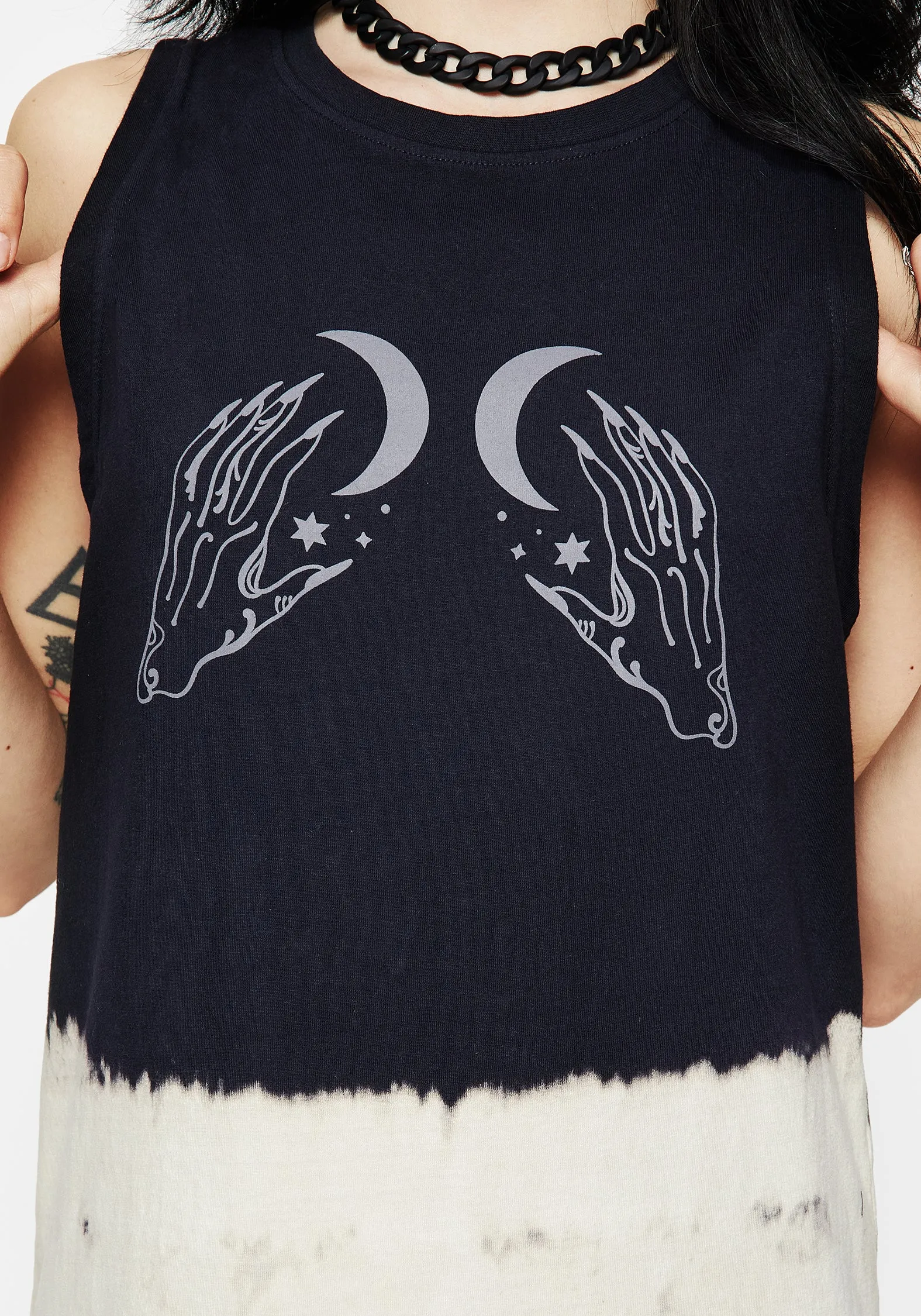 Galdor Tie Dye Longline Tank Top Raw Edge Detail