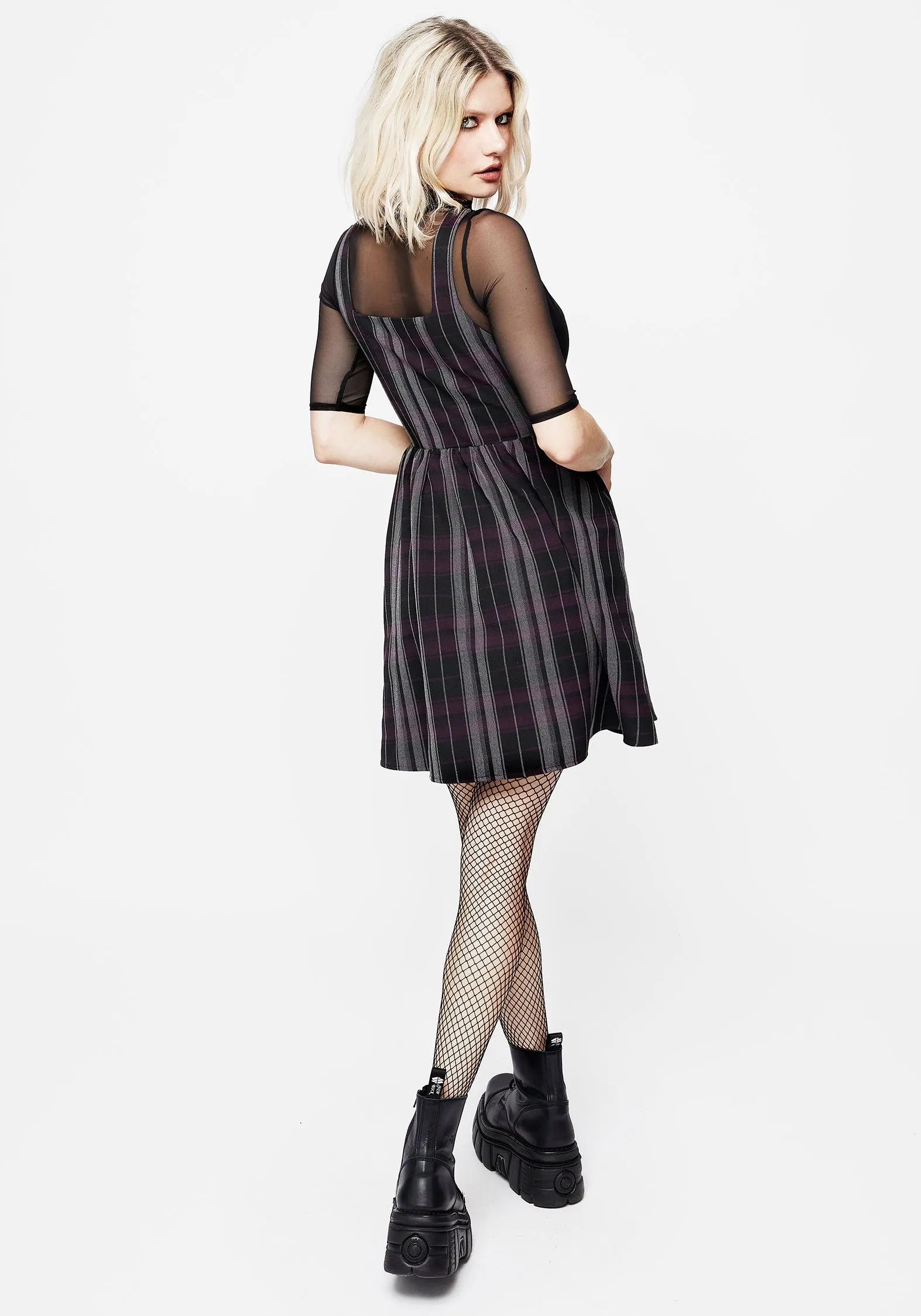 Subtle Look Gambit Check Wrap Suspender Mini Dress