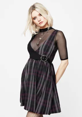 Feminine Vibe Gambit Check Wrap Suspender Mini Dress