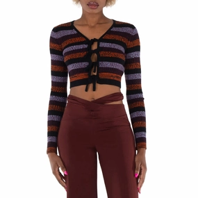 Fashionable Wear Ganni Ladies Multicolour Striped Crop Cardigan, Size X-Small