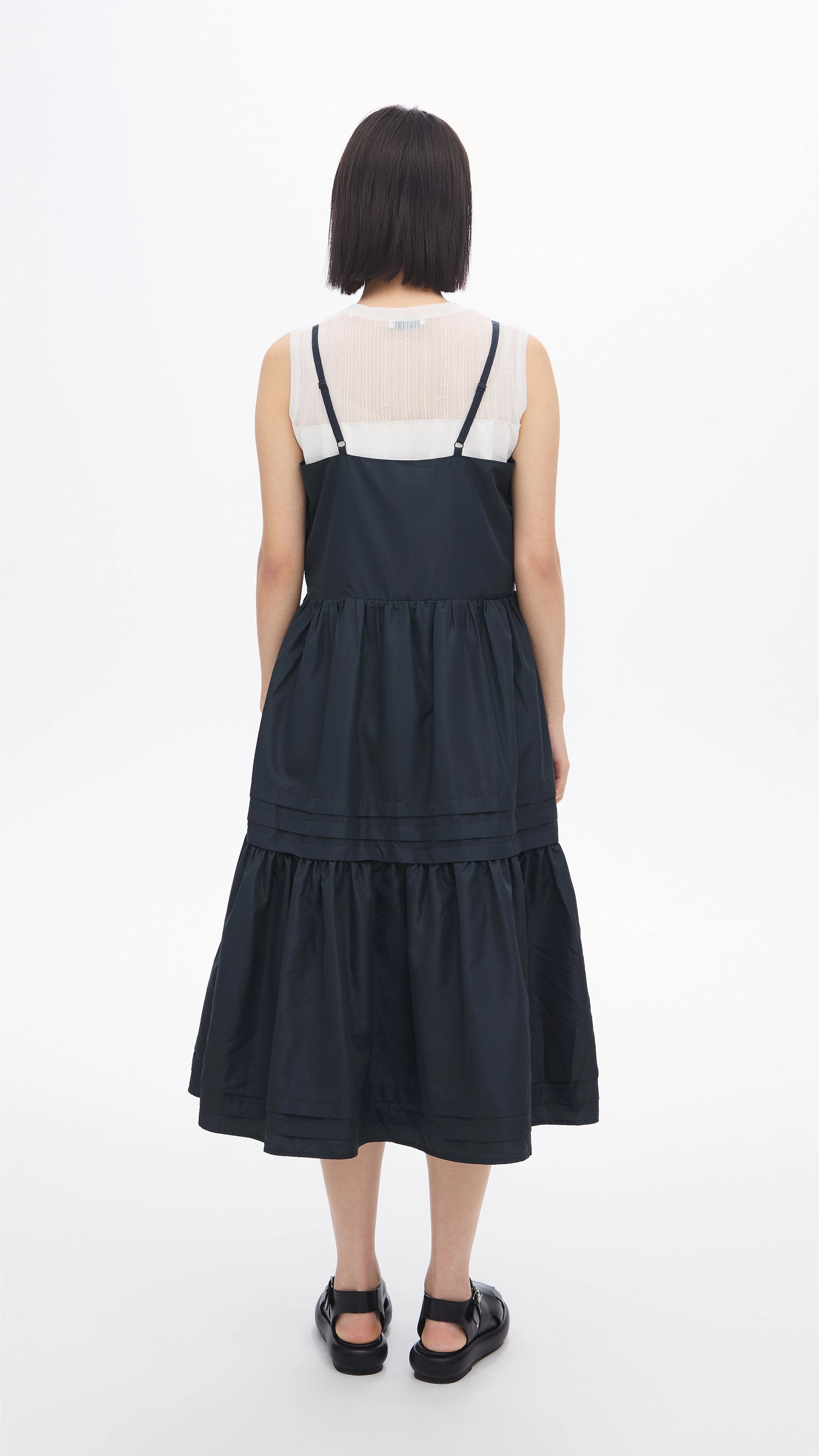 Lace-Trim Gather Pleaded Dress