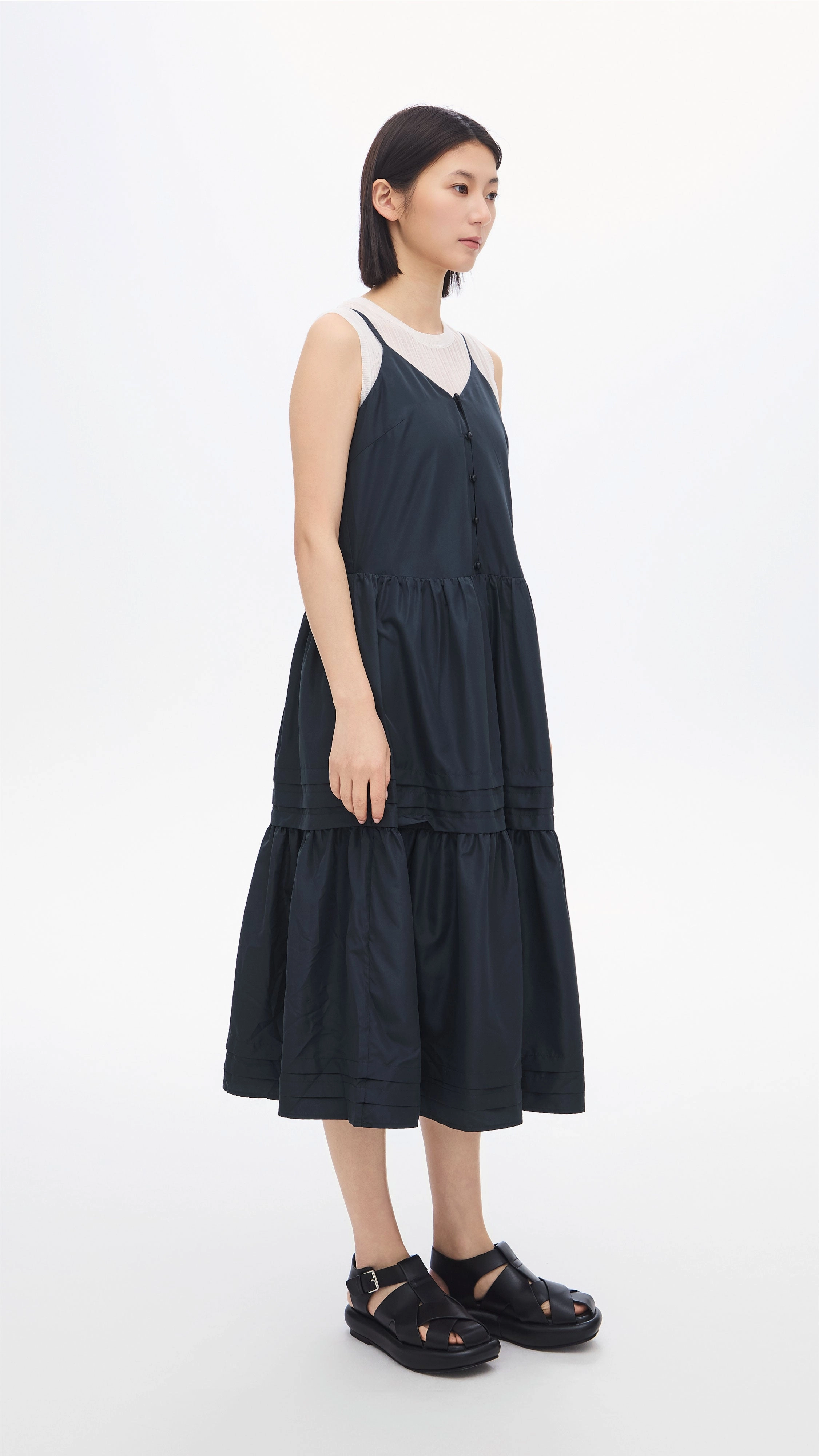 Gather Pleaded Dress Velvet-Edge