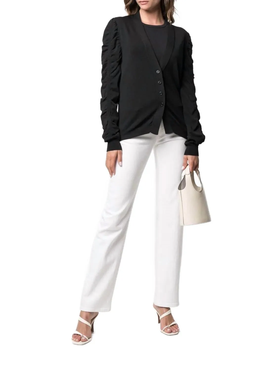 Gathered-Detail Cardigan In Black Soft Layering Ultimate Layer