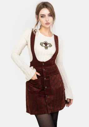 Terracotta Check Cord Mini Pinafore Skirt Bold Cut