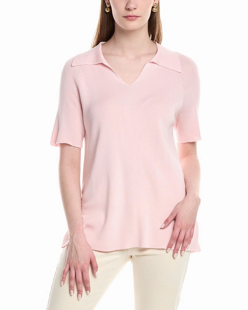Lafayette 148 New York Split Neck Polo Sweater Breathable Knit Wear