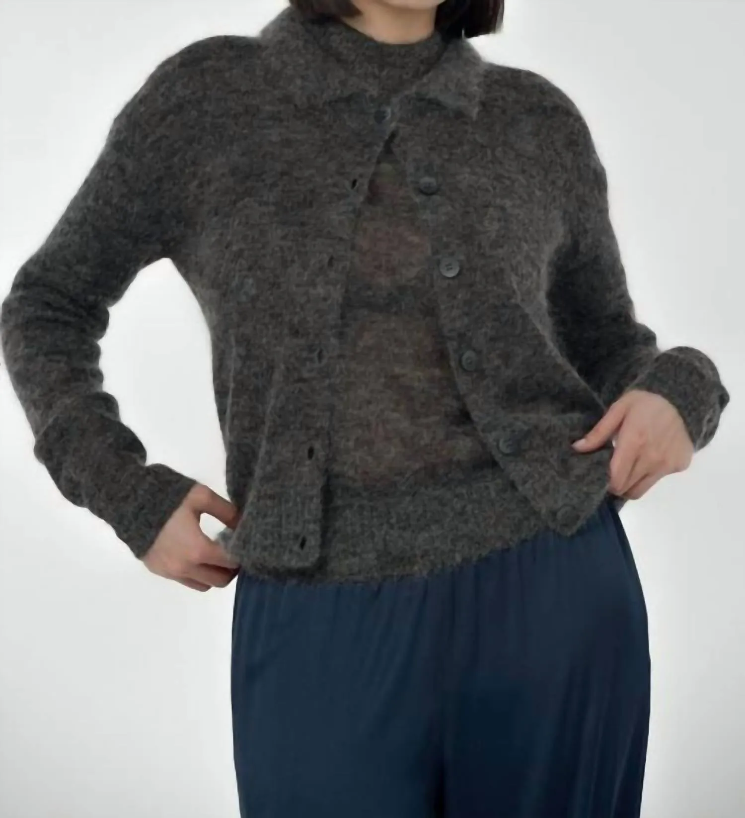 Gia Collar Cardigan In Dark Grey Casual Cozy Temperature Regulating