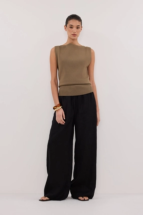 HiddenPockets GINA BLACK LINEN ELASTIC WAIST PANT