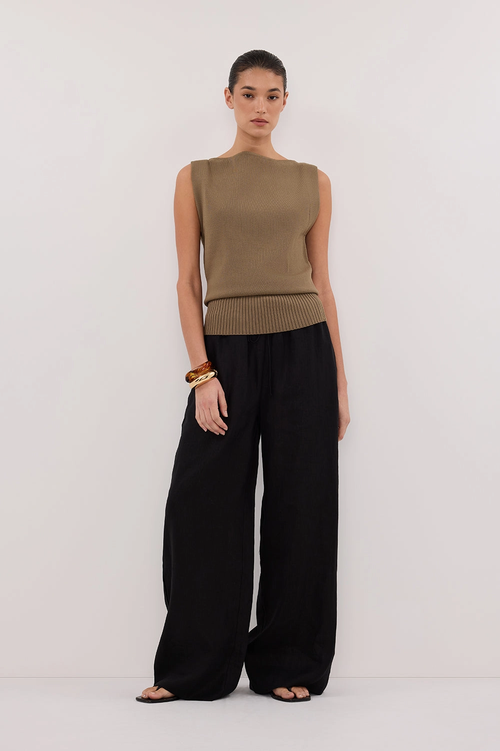 HiddenPockets GINA BLACK LINEN ELASTIC WAIST PANT