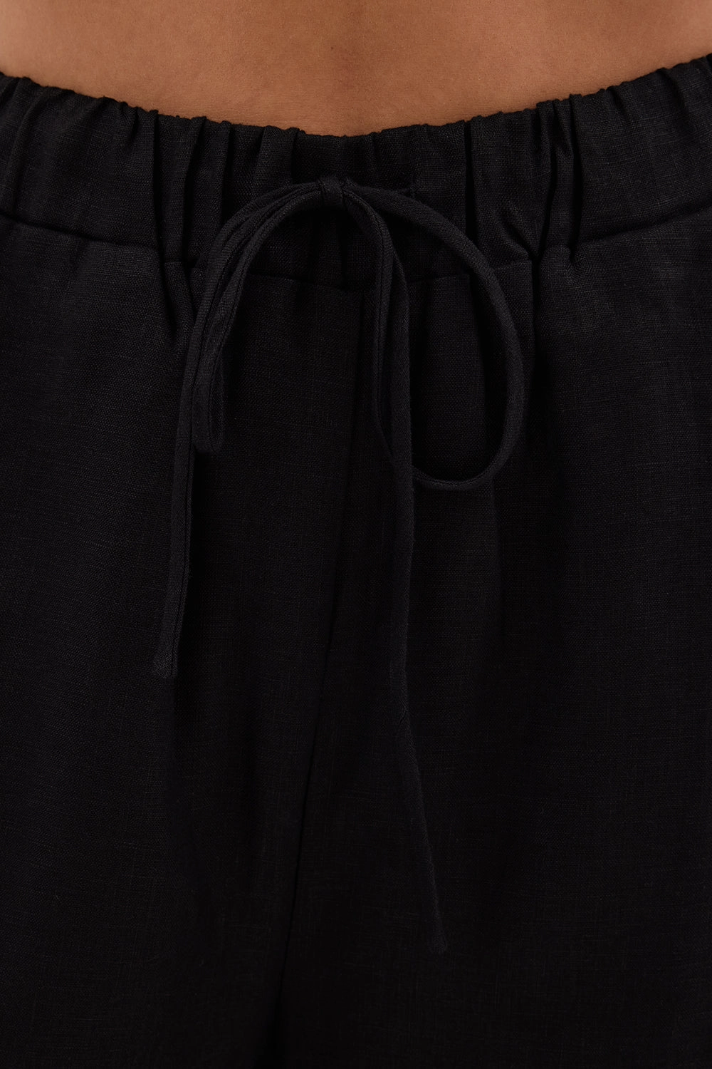 Cozy and Soft Secure Cuff Design GINA BLACK LINEN ELASTIC WAIST PANT