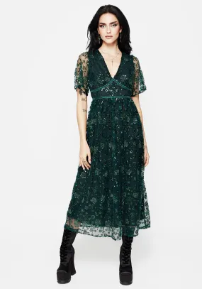 Glimmer Embroidered Sequin Lace Angel Sleeve Midaxi Dress All Fit