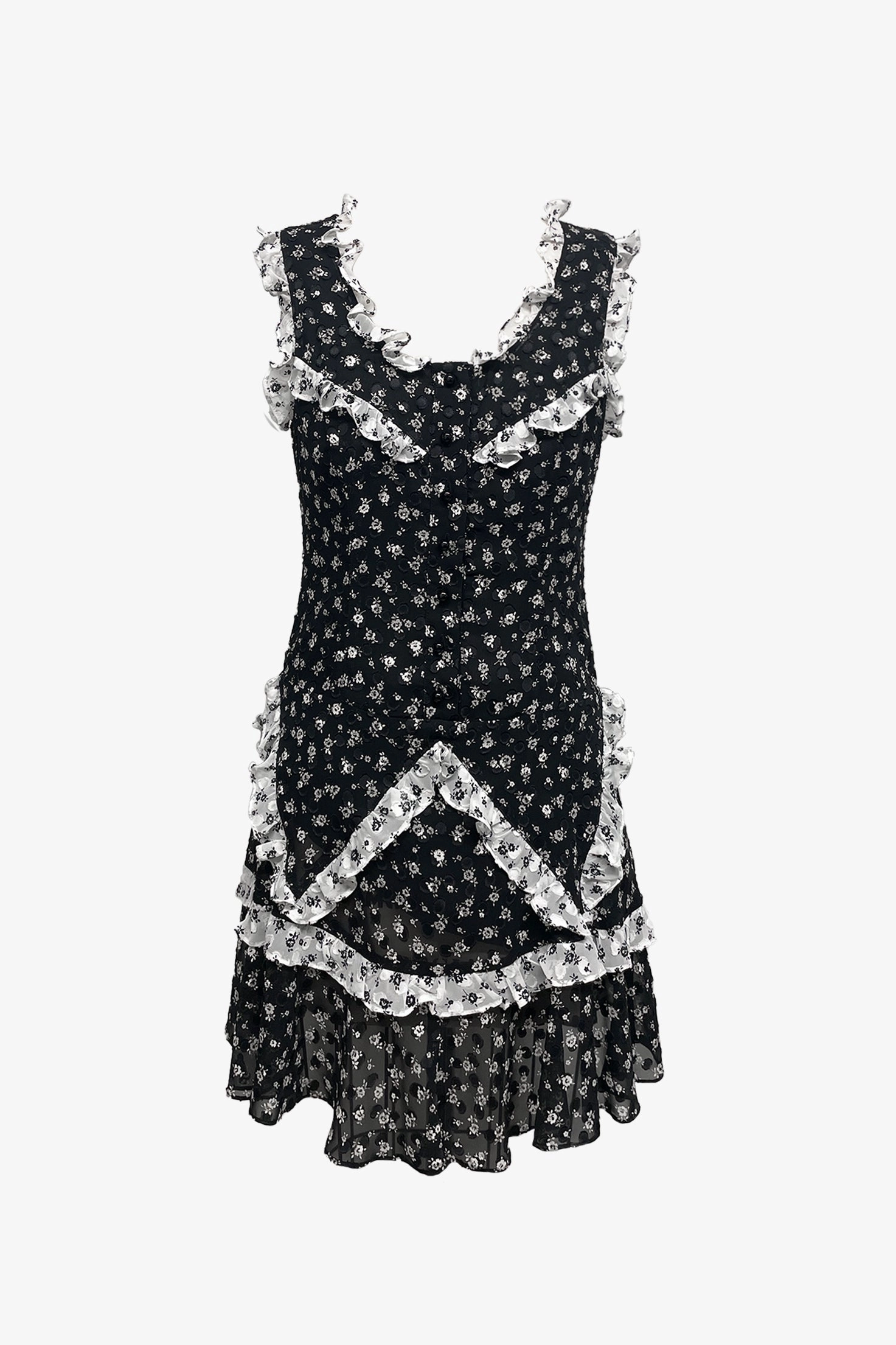 Chic Tailoring Ditsy Dot Chiffon Ruffle Dress
