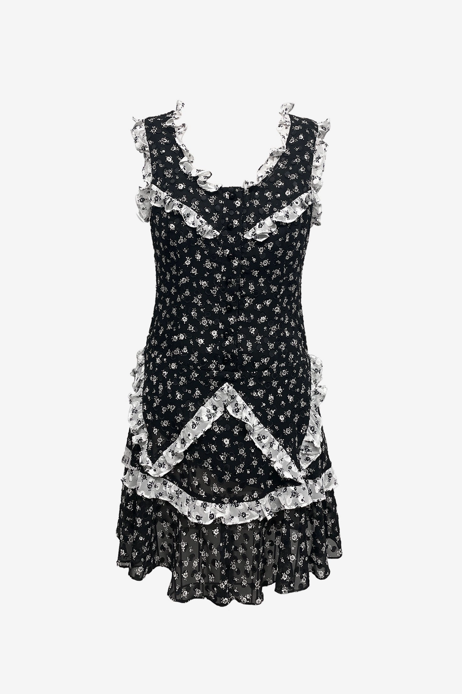 Balanced Light Ditsy Dot Chiffon Ruffle Dress