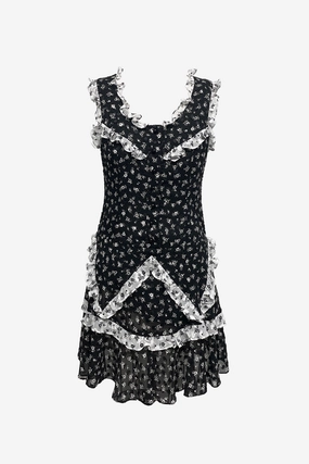 Chic Tailoring Ditsy Dot Chiffon Ruffle Dress