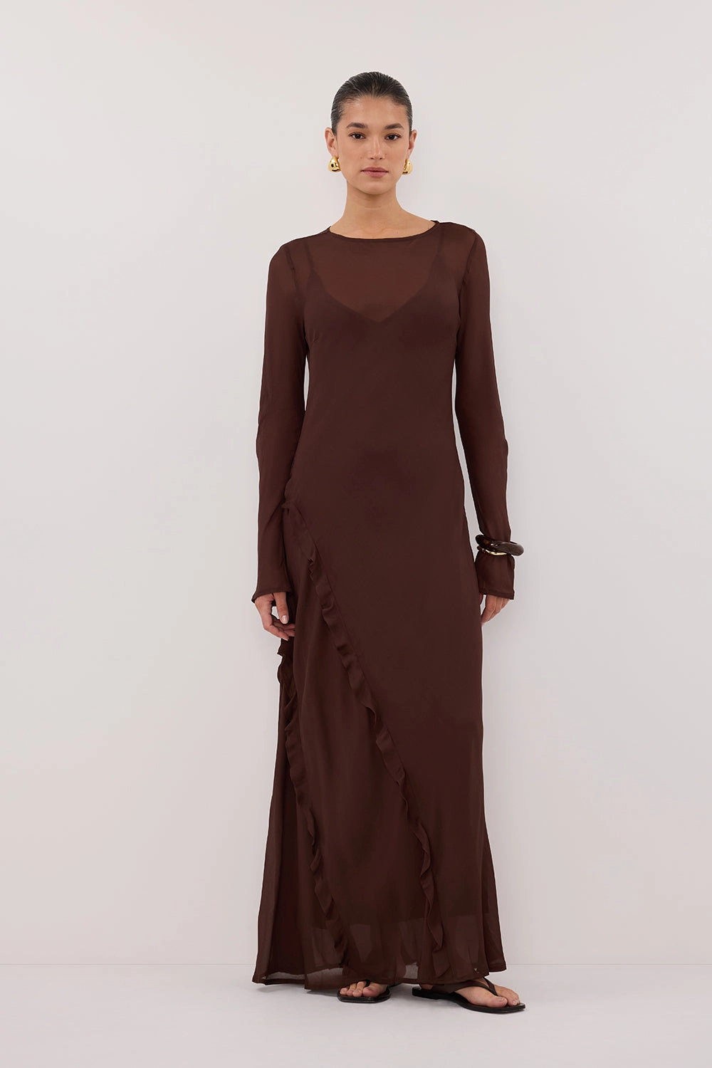 MARISSA CHOC LONG SLEEVE MAXI DRESS Skin Tone