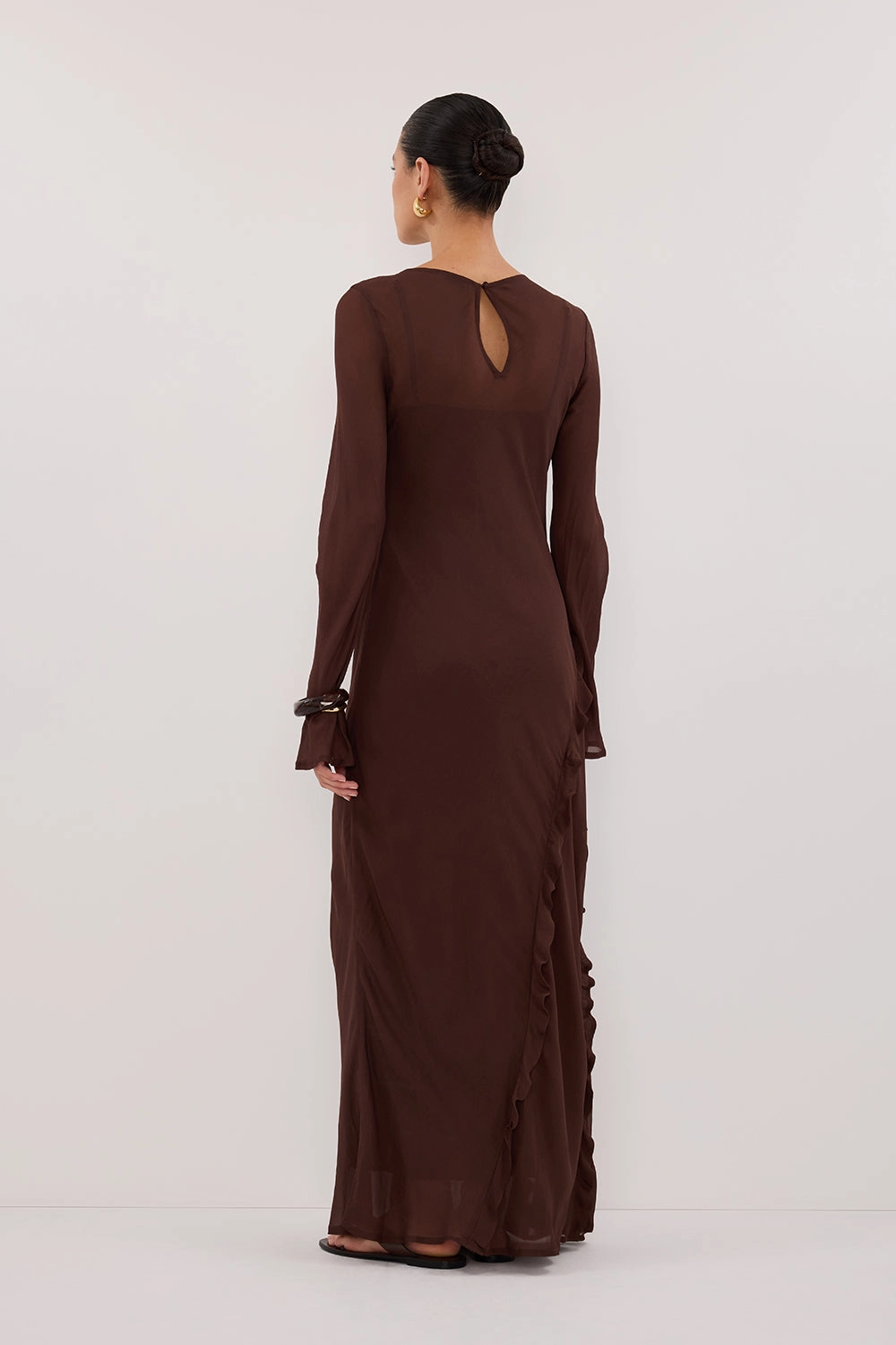 MARISSA CHOC LONG SLEEVE MAXI DRESS Luxurious Texture