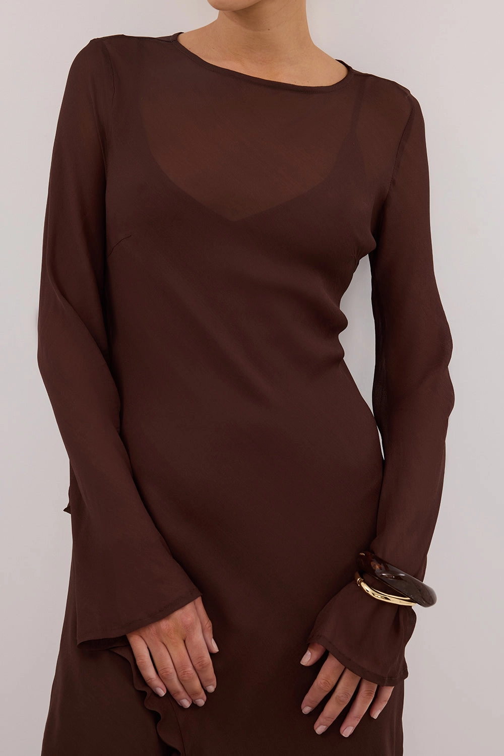 MARISSA CHOC LONG SLEEVE MAXI DRESS Stylish and Simple