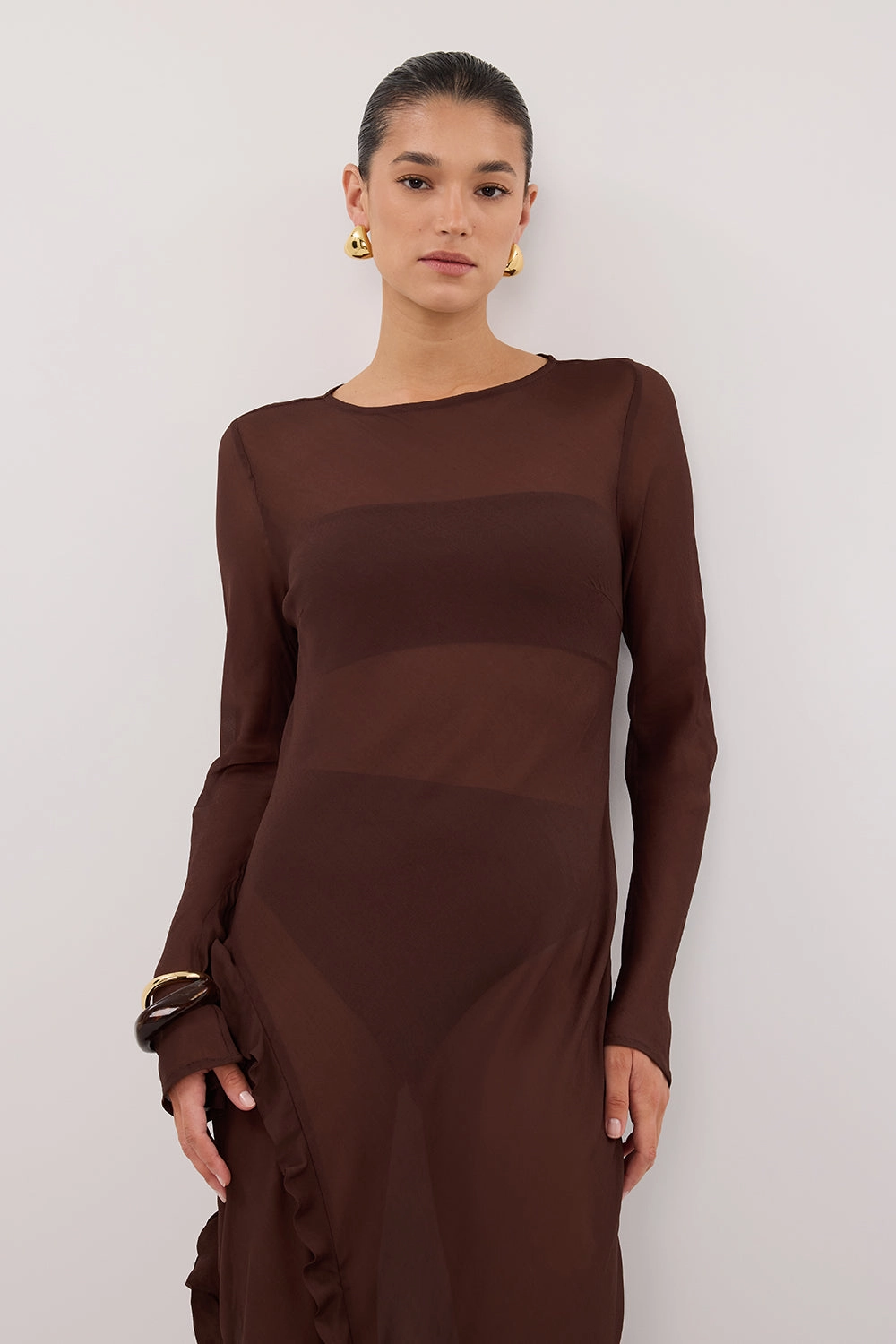 Comfortable office piece Slim-fit MARISSA CHOC LONG SLEEVE MAXI DRESS