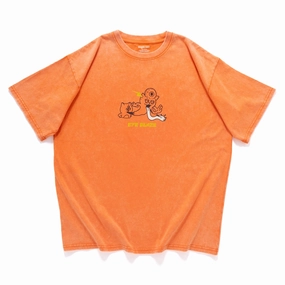 (ZT1751) Ghost Cat Graphic Tee Relax Style Trend Outdoor Layer