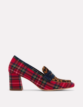Ballet-Inspired Heels Sol Block Heeled Penny Loafers-Tartan Check