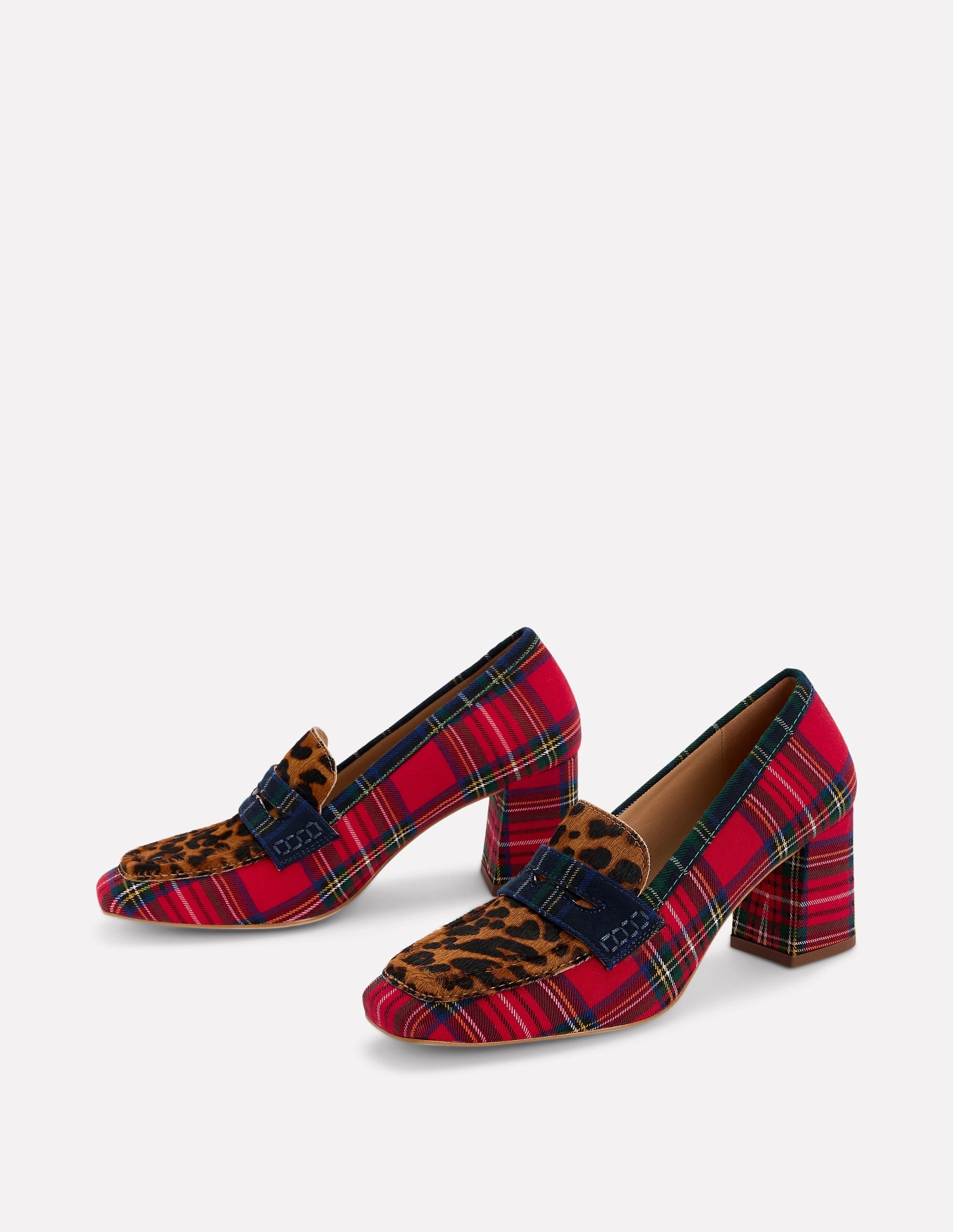 casual daily wear Glam Heeled Sandals Sol Block Heeled Penny Loafers-Tartan Check