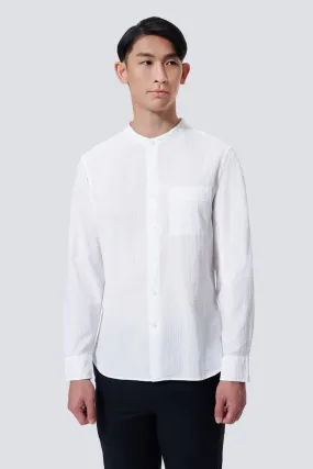 Comfortable fit Seersucker Mandarin Collar Casual Shirt | White WH001Z