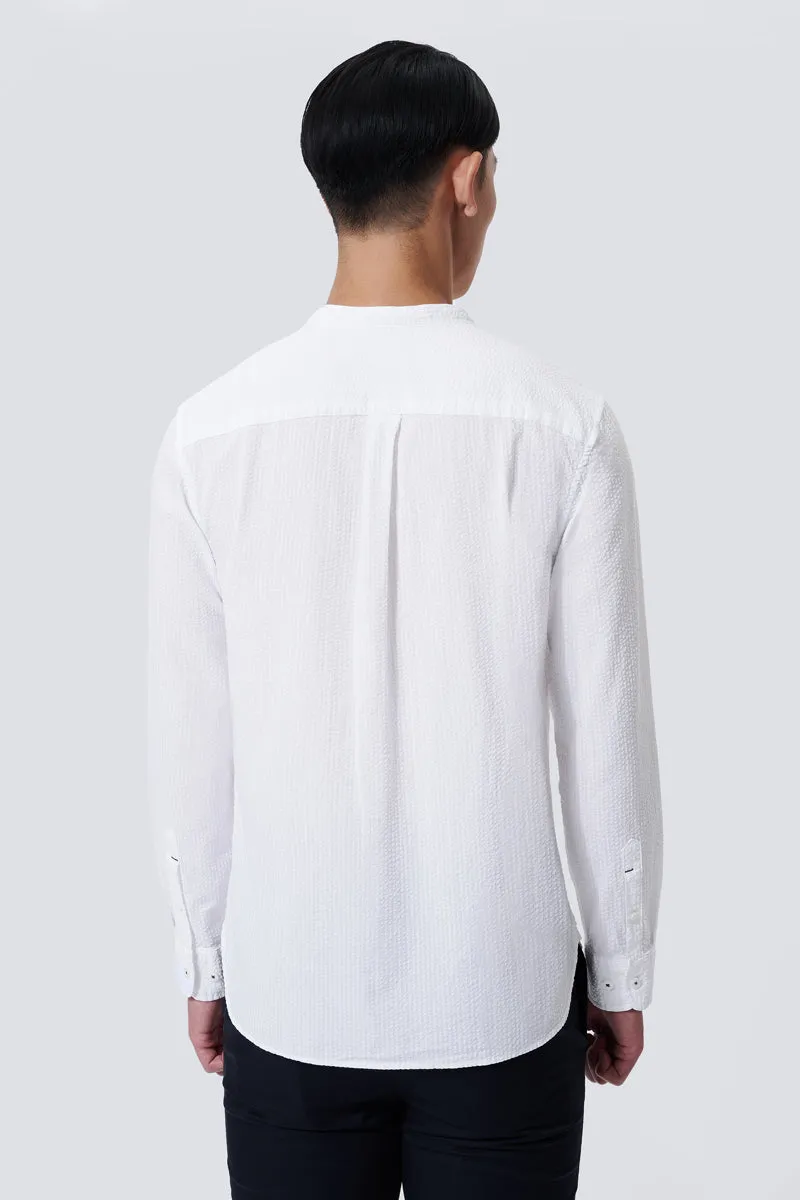 Seersucker Mandarin Collar Casual Shirt | White WH001Z Outdoor Adventure