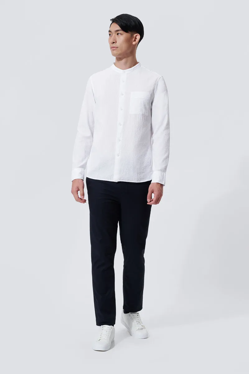 Seersucker Mandarin Collar Casual Shirt | White WH001Z Dinner Date