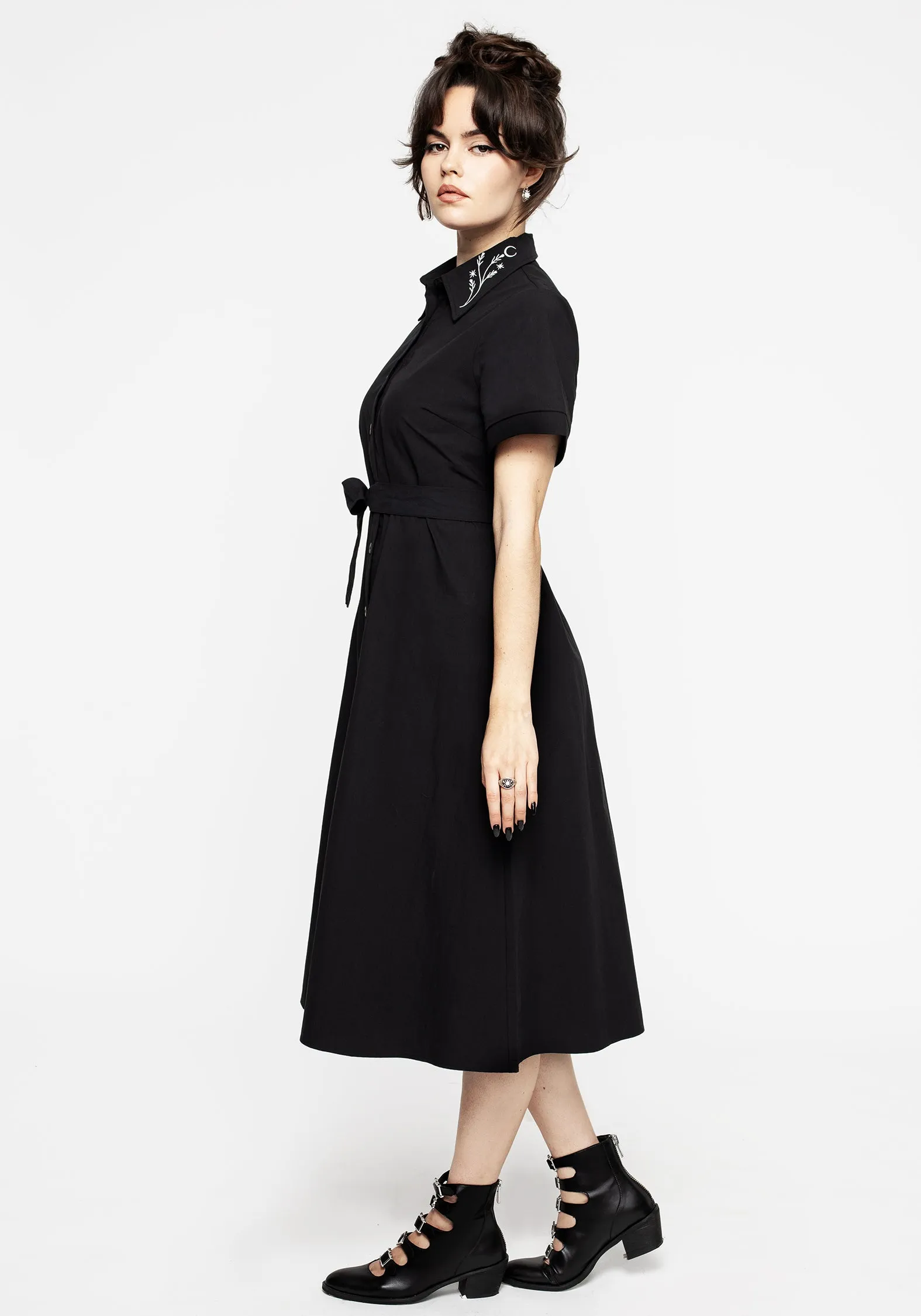 Goodfellow Embroidered Collar Midi Shirt Dress Subtle design Field Fresh