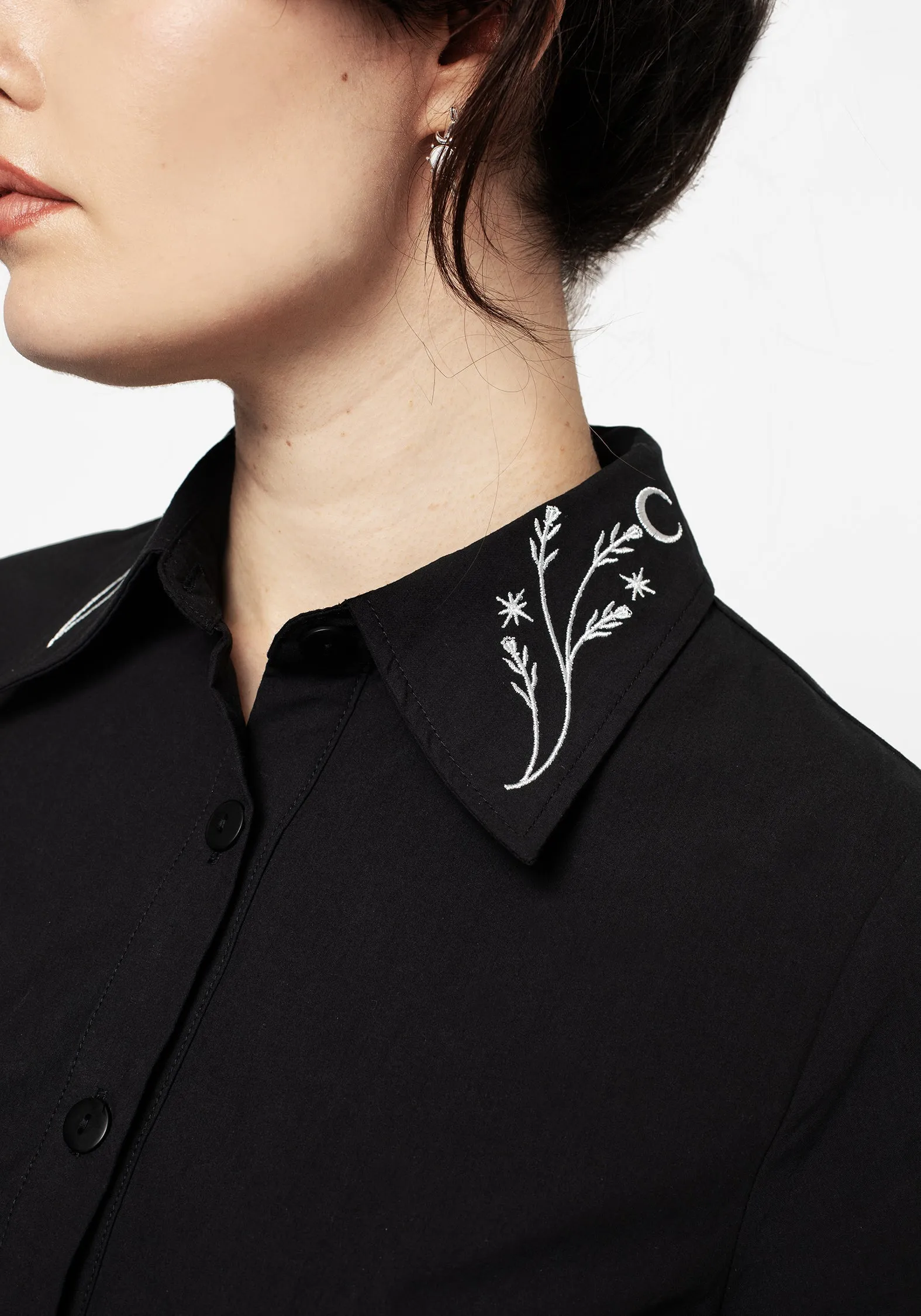 Seasonal Layering Night Style Goodfellow Embroidered Collar Midi Shirt Dress