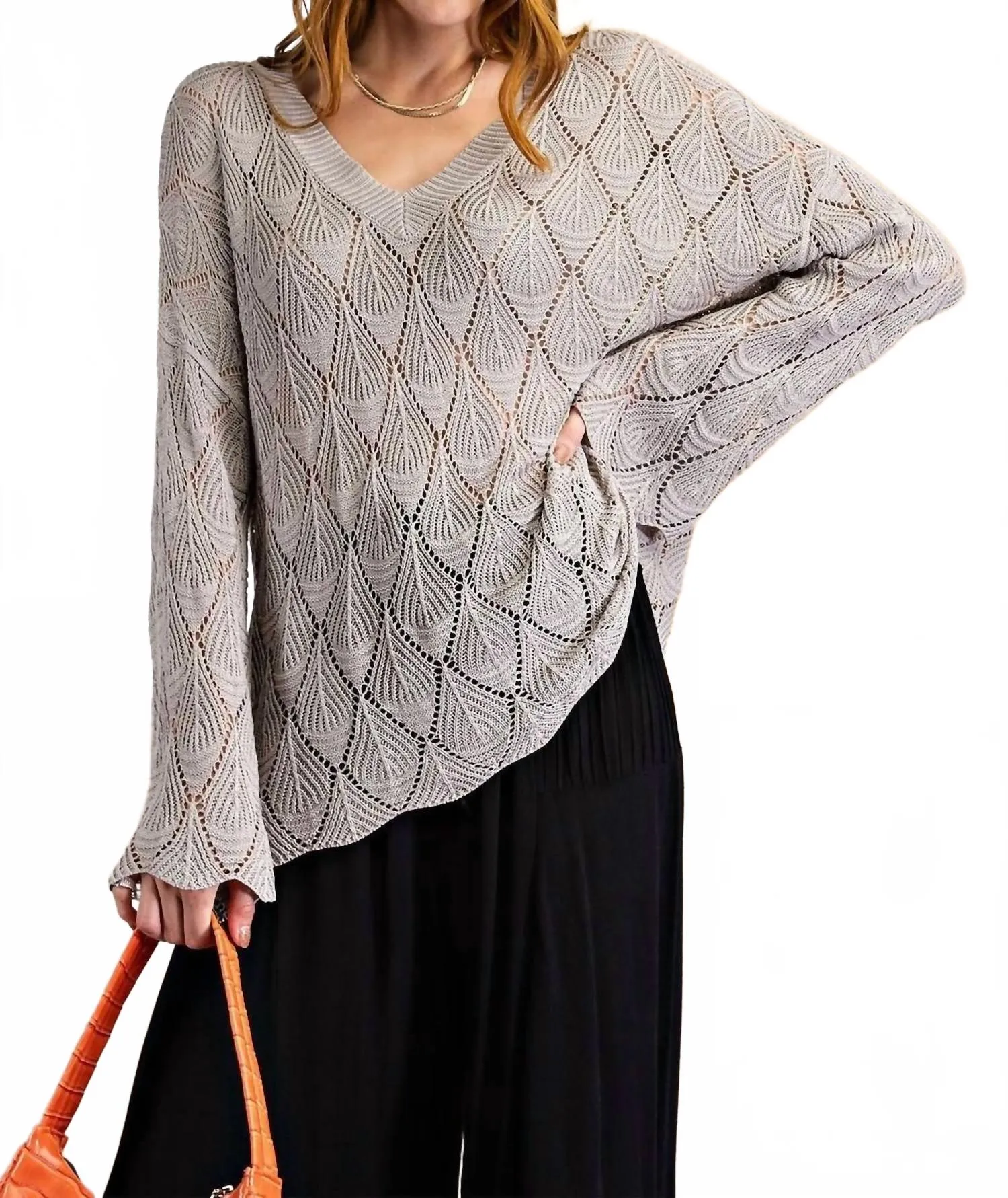 Gorgeous Lightweight Knit Sweater In Warm Gray Cozy Fleece