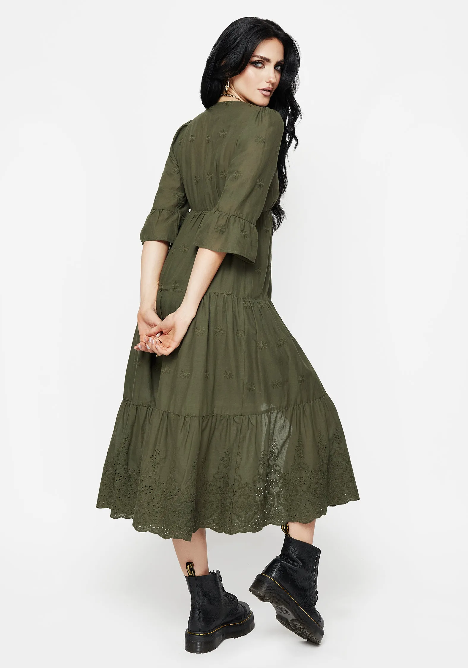 bold appearance Sunny Lace Gossamer Tiered Overdress - Green