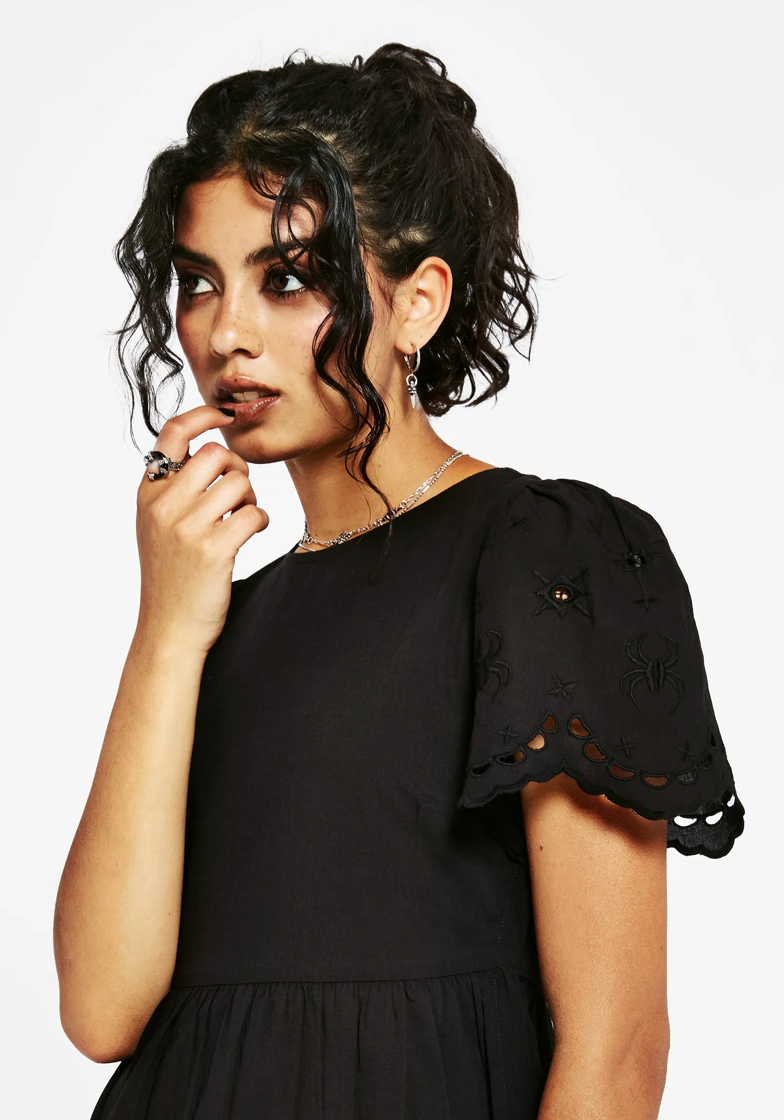 Lounge Feel Synthweb Cotton Broderie Hem Midaxi Dress