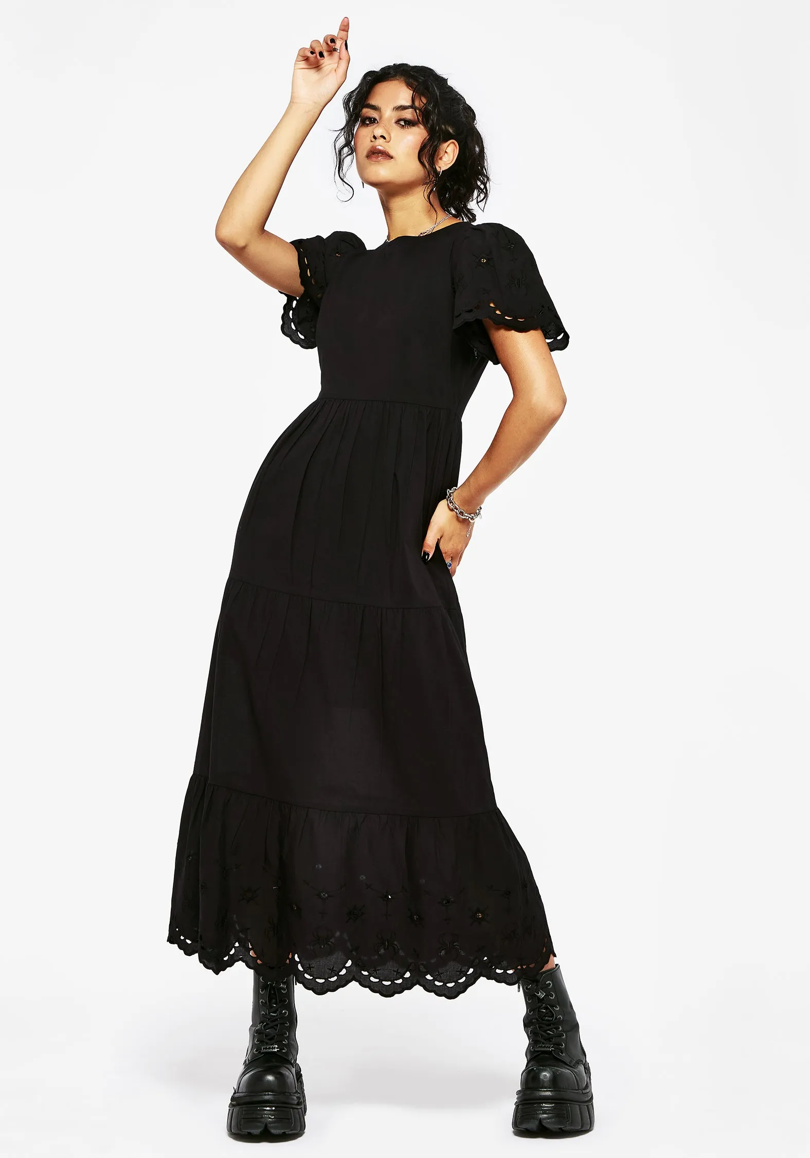 Eco-friendly Wrap-Style Synthweb Cotton Broderie Hem Midaxi Dress