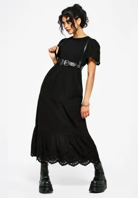 Synthweb Cotton Broderie Hem Midaxi Dress Olive Tone Timeless Appeal
