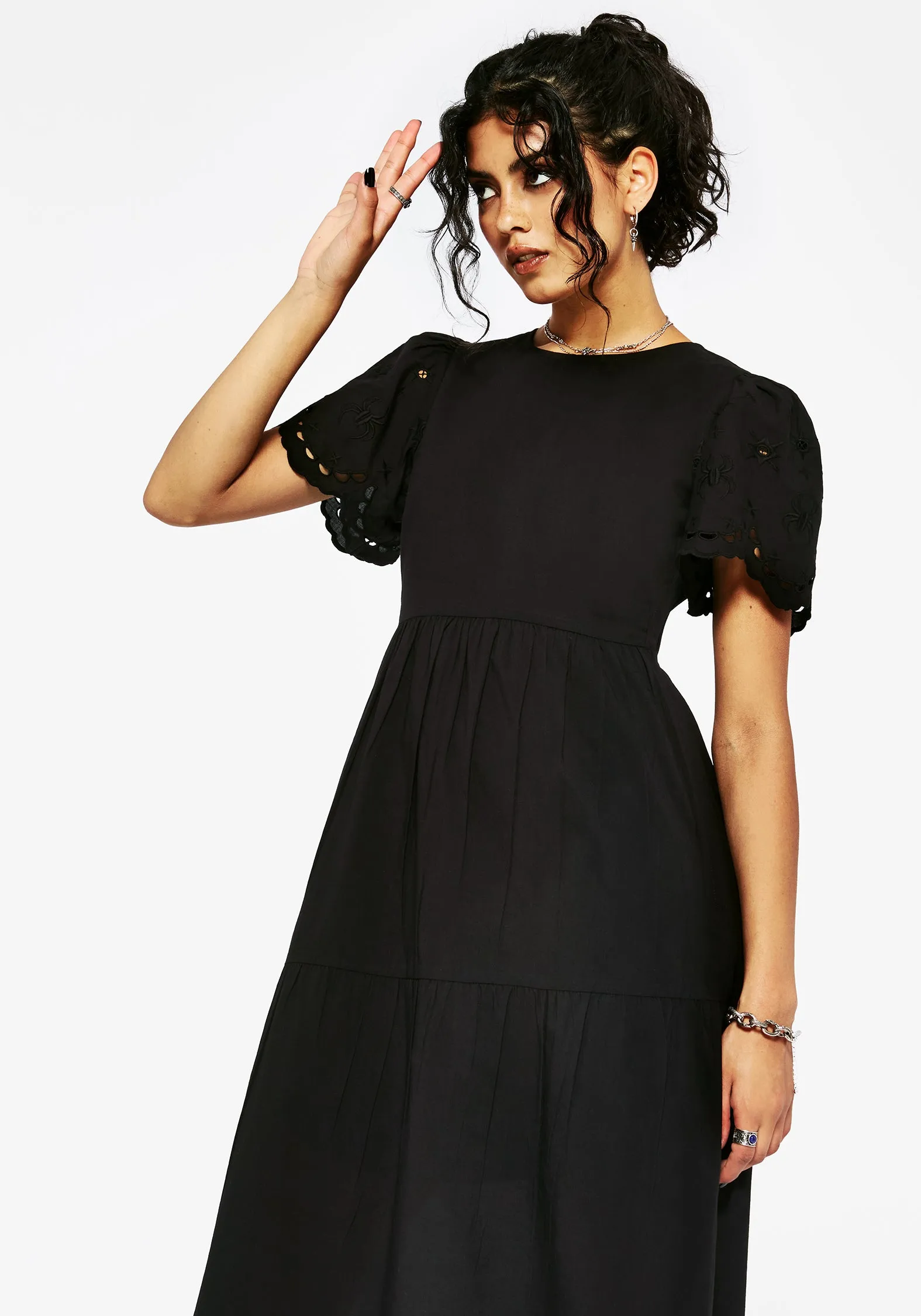 Daily Essential Fashion Option Synthweb Cotton Broderie Hem Midaxi Dress