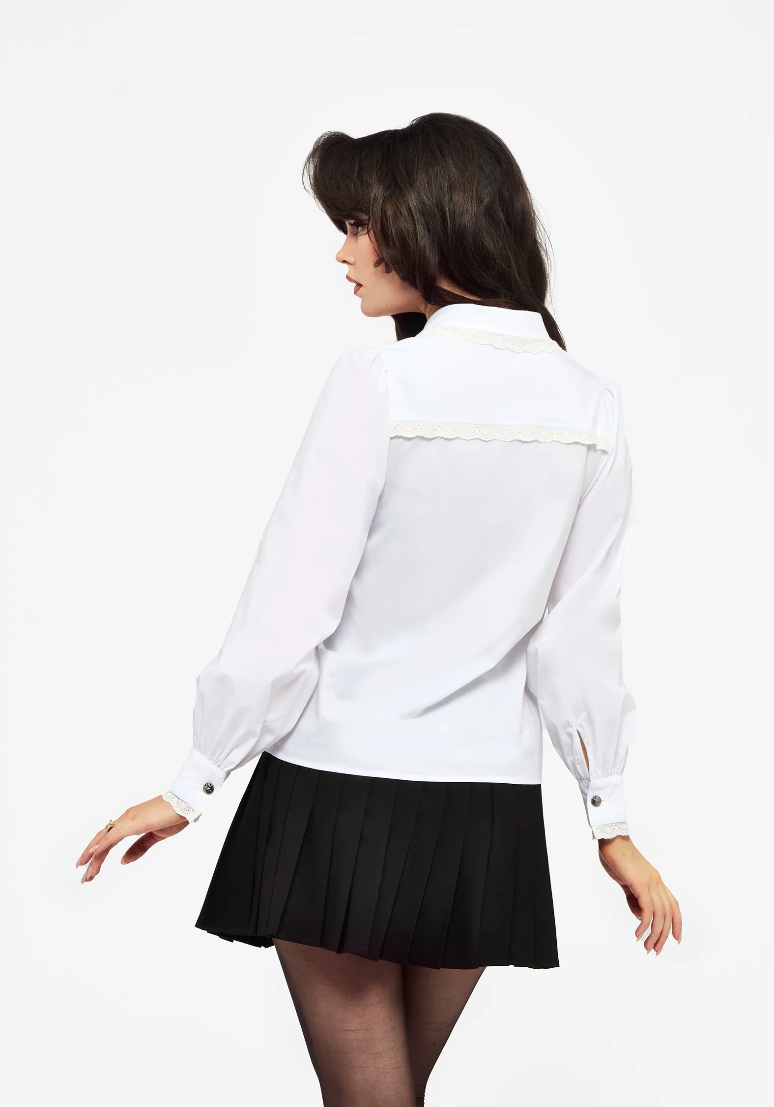 Grace Lace Trim Button Up Shirt Advanced Moisture Management Reinforced Collar