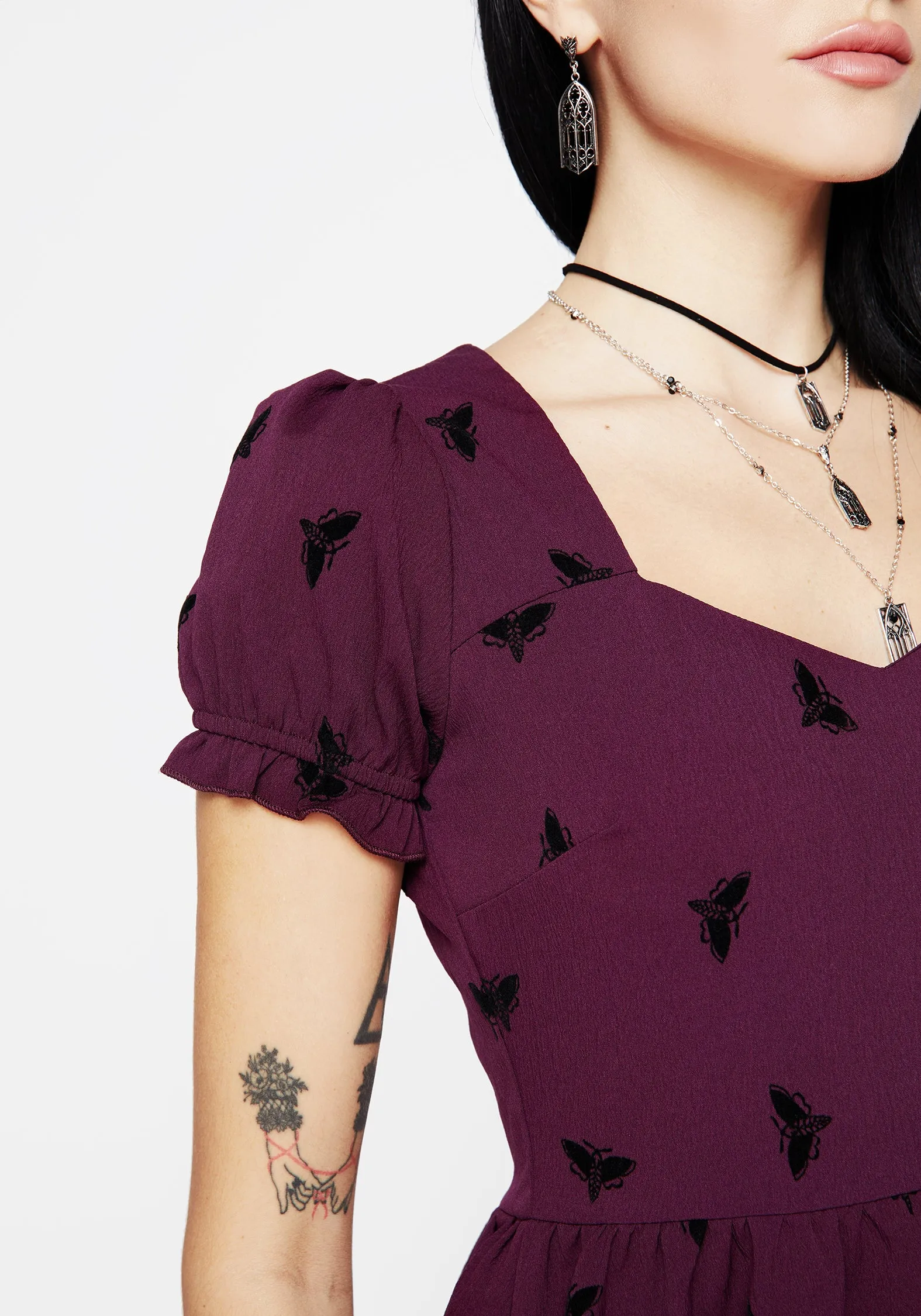 Styx Moth Flocked Velour Print Mini Dress Classic Cut