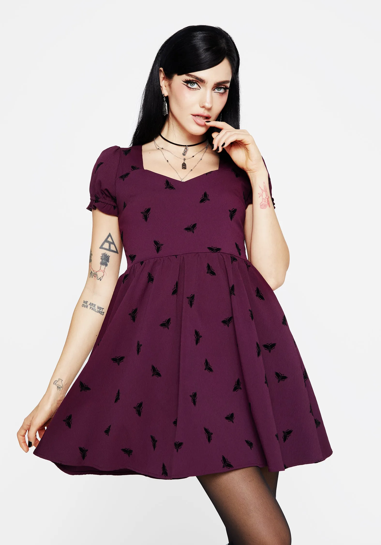 Styx Moth Flocked Velour Print Mini Dress Evening Ready