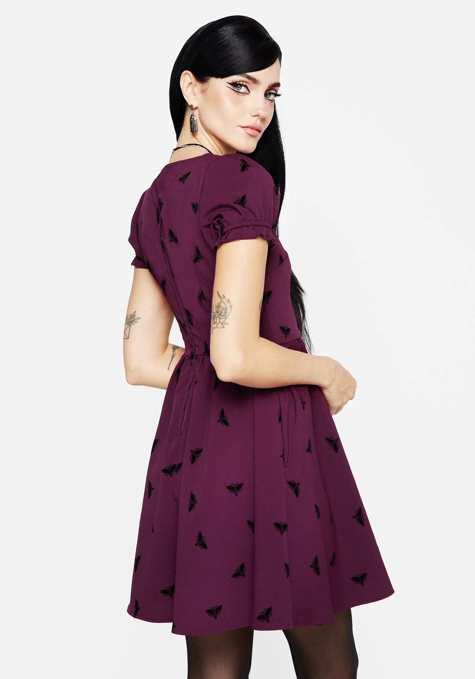 Knit Warm Light Rhythm Styx Moth Flocked Velour Print Mini Dress