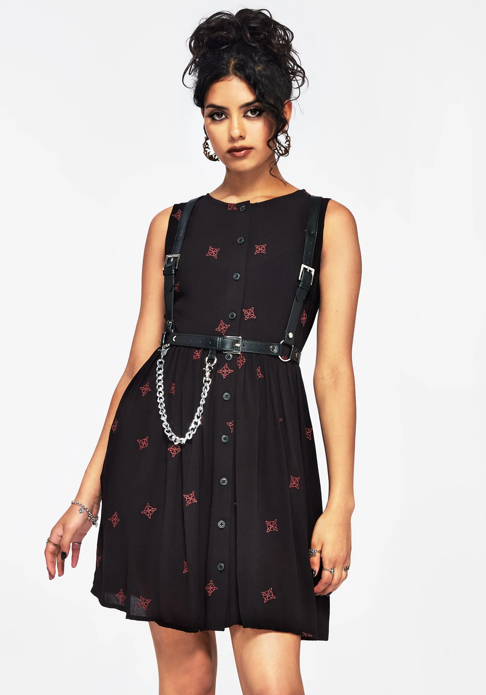 Sublime Witches Knot Embroidered Mini Dress Feminine Look
