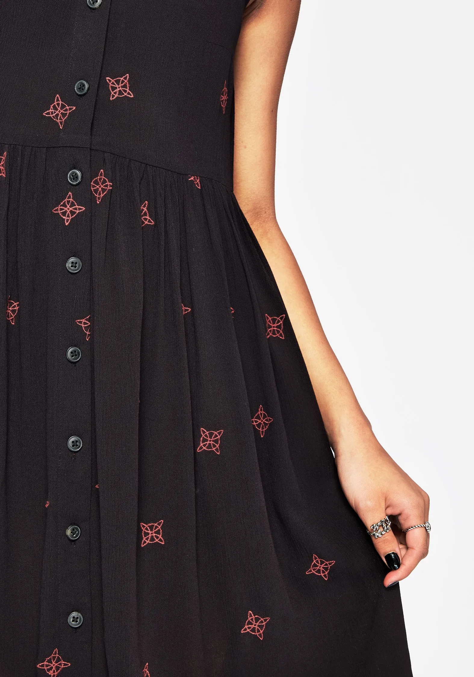 Sublime Witches Knot Embroidered Mini Dress Ruched-Detail