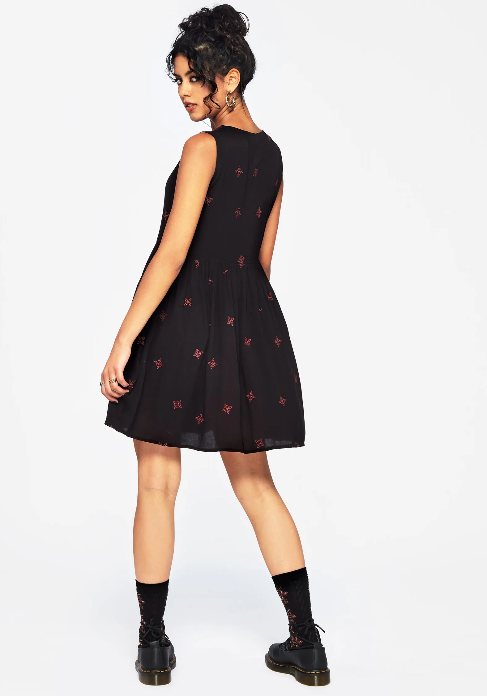 Sublime Witches Knot Embroidered Mini Dress Solid-color Easy Elegance