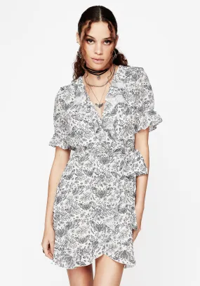 Rosamoth Chiffon Mini Wrap Dress - White Dreamy Motion