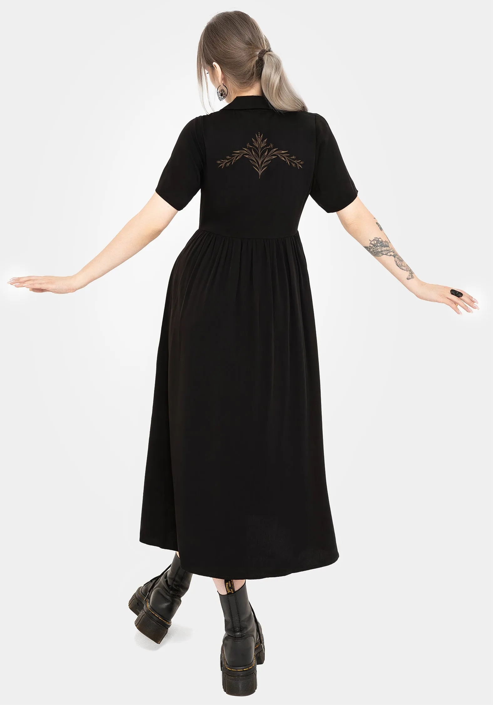 Chic Style Wear Effortless Look Hester Embroidered Button Up Midi Shirt Dress