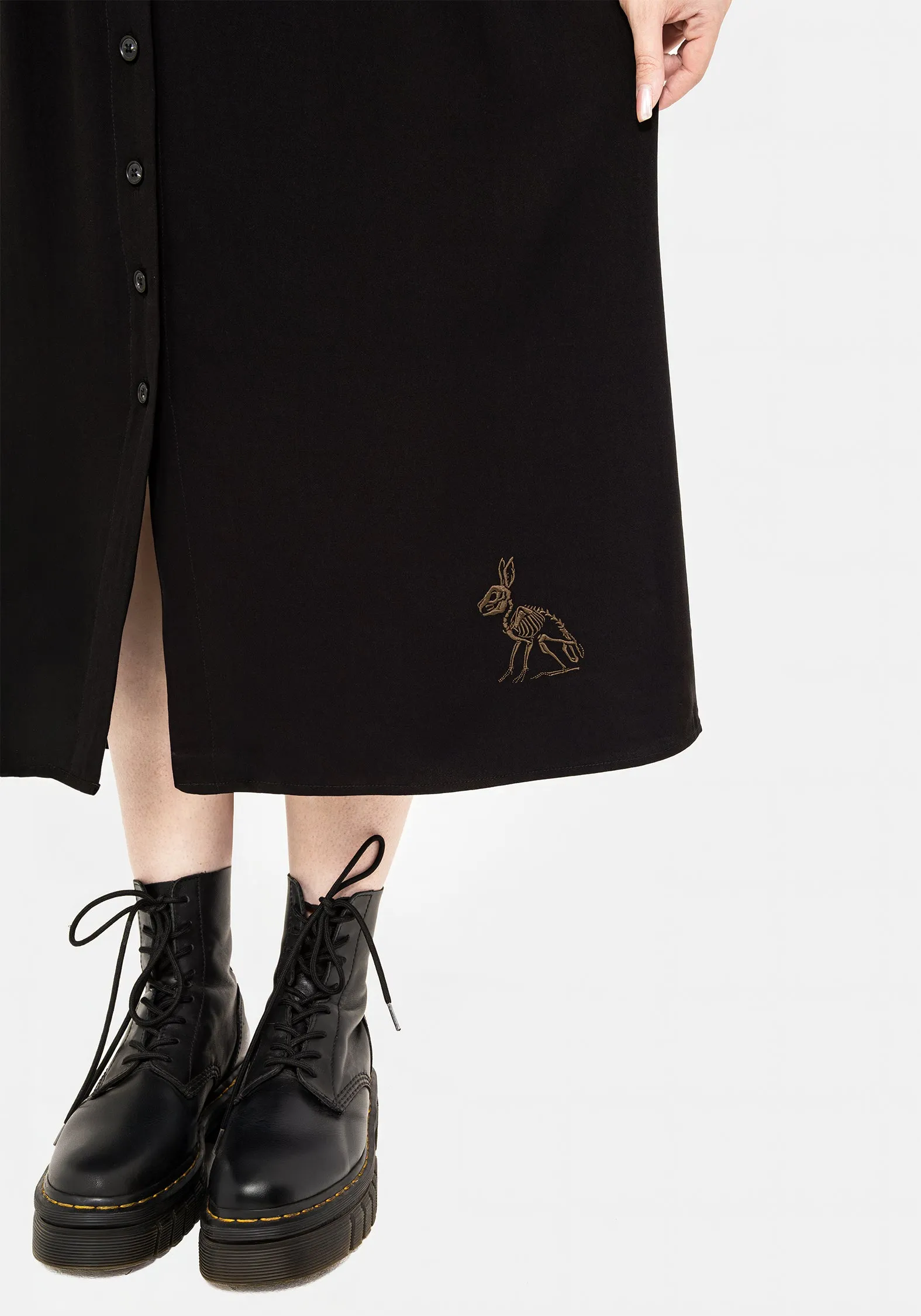 Hester Embroidered Button Up Midi Shirt Dress Slimming Shape
