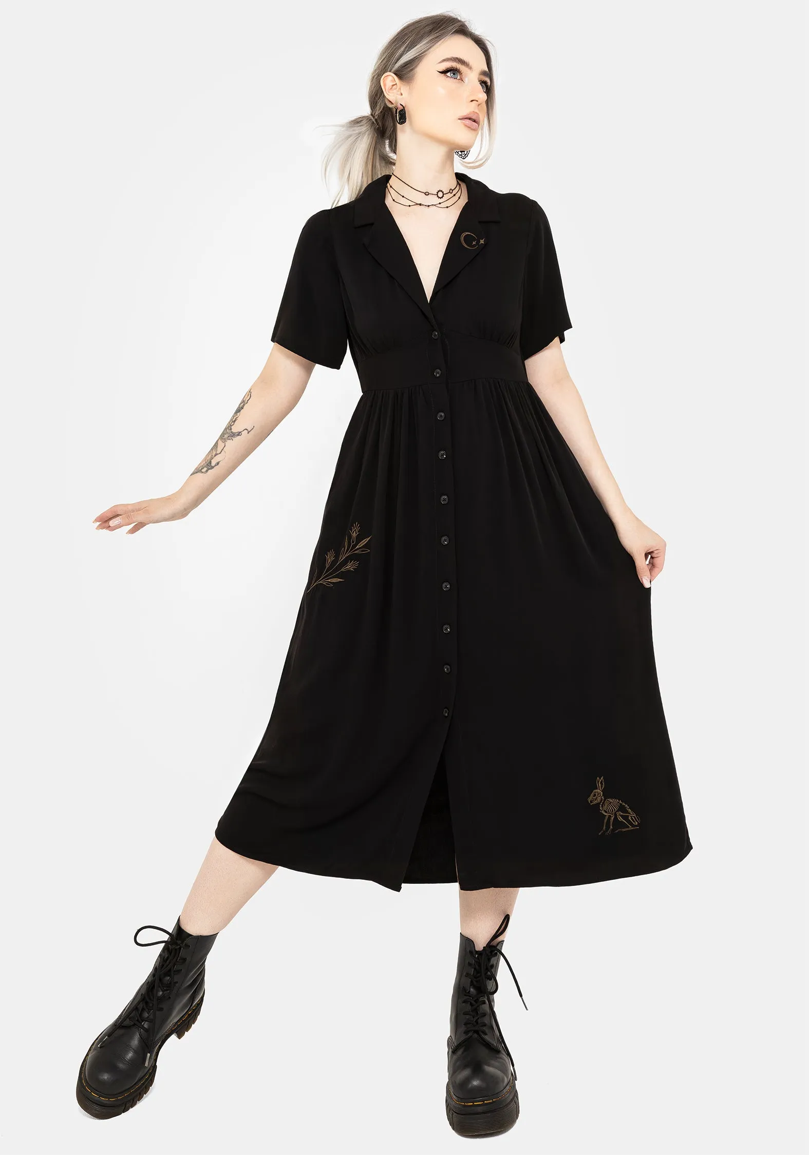 Everyday Comfort Wear Hester Embroidered Button Up Midi Shirt Dress