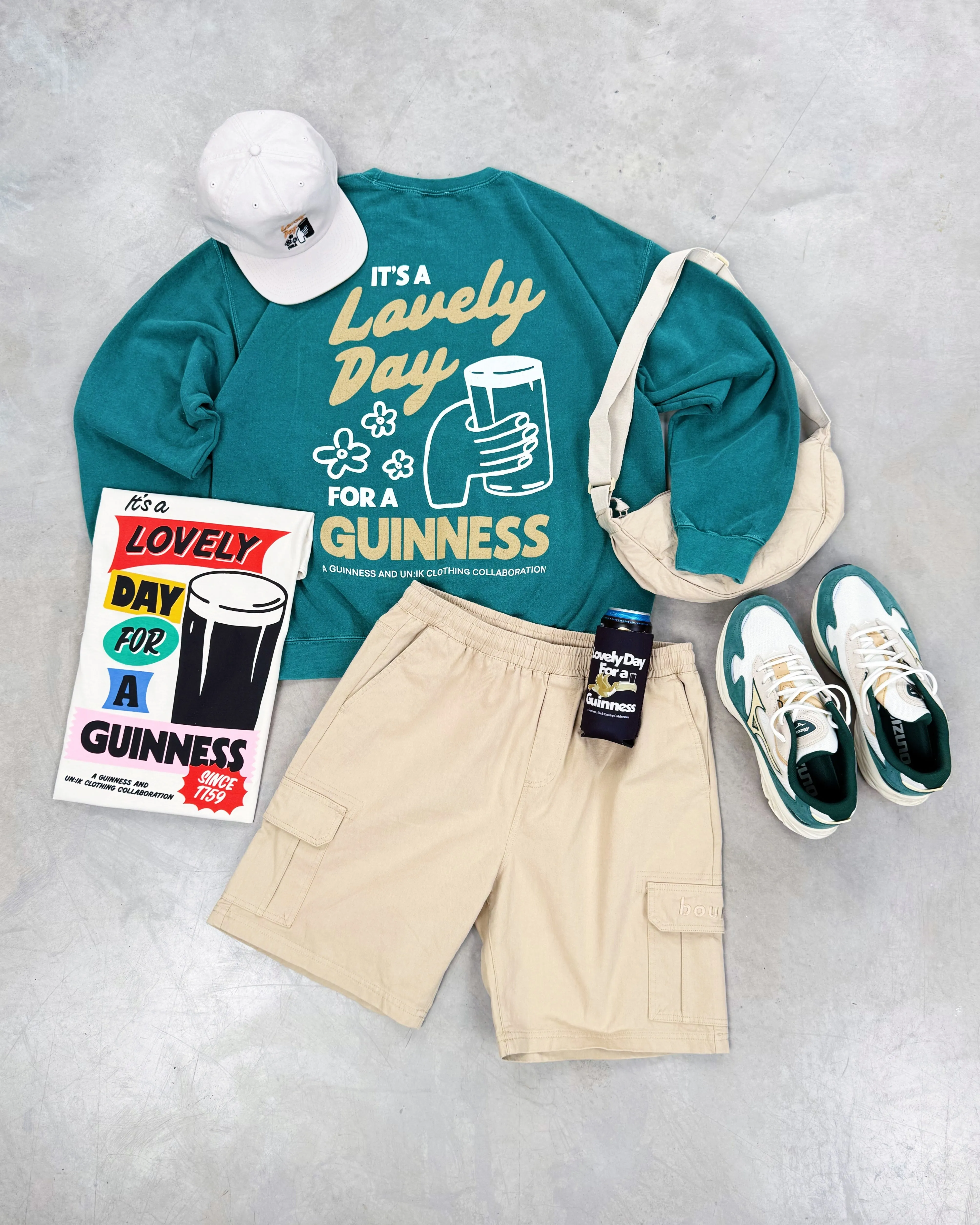 Moisture Wicking Fabric Low Maintenance Fabric Guinness x UN:IK 'Cheers' Vintage Washed Sweater - Green