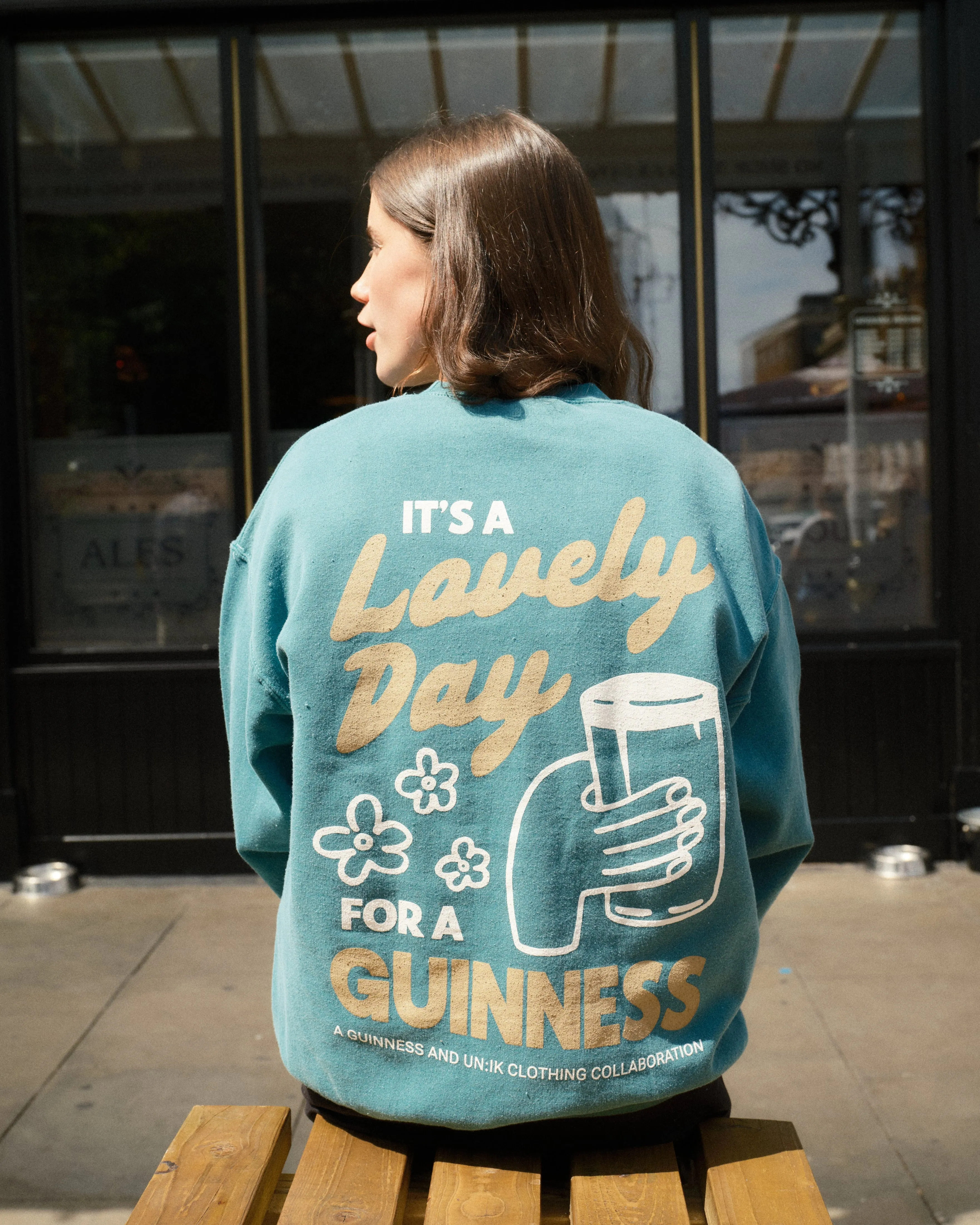 Stylish Layer Comfy and Stylish Guinness x UN:IK 'Cheers' Vintage Washed Sweater - Green